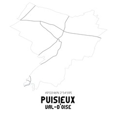 PUISIEUX Val-d'Oise. Minimalistic street map with black and white lines.