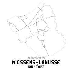 MIOSSENS-LANUSSE Val-d'Oise. Minimalistic street map with black and white lines.