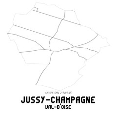 JUSSY-CHAMPAGNE Val-d'Oise. Minimalistic street map with black and white lines.