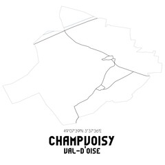 CHAMPVOISY Val-d'Oise. Minimalistic street map with black and white lines.