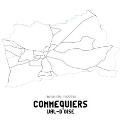 COMMEQUIERS Val-d'Oise. Minimalistic street map with black and white lines.