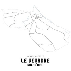 LE VEURDRE Val-d'Oise. Minimalistic street map with black and white lines.