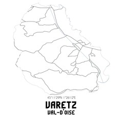 VARETZ Val-d'Oise. Minimalistic street map with black and white lines.