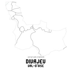 DIVAJEU Val-d'Oise. Minimalistic street map with black and white lines.