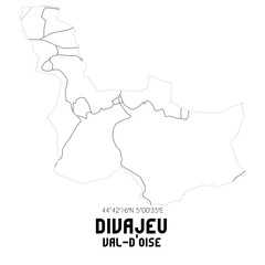 Obraz premium DIVAJEU Val-d'Oise. Minimalistic street map with black and white lines.