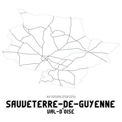 Obraz premium SAUVETERRE-DE-GUYENNE Val-d'Oise. Minimalistic street map with black and white lines.
