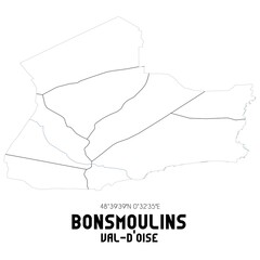 BONSMOULINS Val-d'Oise. Minimalistic street map with black and white lines.