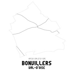 BONVILLERS Val-d'Oise. Minimalistic street map with black and white lines.