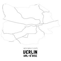 VERLIN Val-d'Oise. Minimalistic street map with black and white lines.