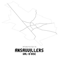 ANSAUVILLERS Val-d'Oise. Minimalistic street map with black and white lines.