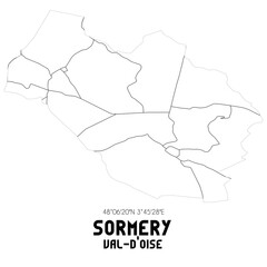 SORMERY Val-d'Oise. Minimalistic street map with black and white lines.