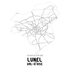 LUNEL Val-d'Oise. Minimalistic street map with black and white lines.