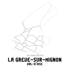 LA GREVE-SUR-MIGNON Val-d'Oise. Minimalistic street map with black and white lines.