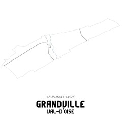 GRANDVILLE Val-d'Oise. Minimalistic street map with black and white lines.