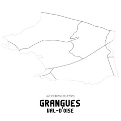 GRANGUES Val-d'Oise. Minimalistic street map with black and white lines.