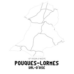 POUQUES-LORMES Val-d'Oise. Minimalistic street map with black and white lines.