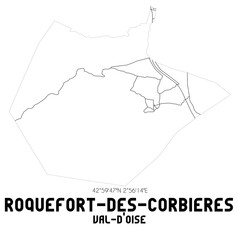 ROQUEFORT-DES-CORBIERES Val-d'Oise. Minimalistic street map with black and white lines.