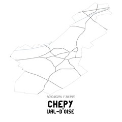 CHEPY Val-d'Oise. Minimalistic street map with black and white lines.