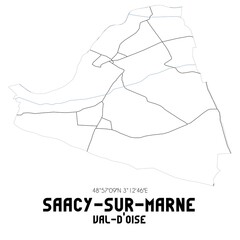 SAACY-SUR-MARNE Val-d'Oise. Minimalistic street map with black and white lines.