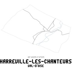 HARREVILLE-LES-CHANTEURS Val-d'Oise. Minimalistic street map with black and white lines.