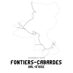 FONTIERS-CABARDES Val-d'Oise. Minimalistic street map with black and white lines.