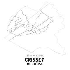 CRISSEY Val-d'Oise. Minimalistic street map with black and white lines.