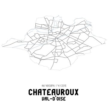 CHATEAUROUX Val-d'Oise. Minimalistic street map with black and white lines.