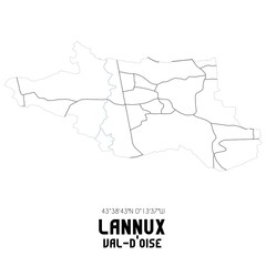 LANNUX Val-d'Oise. Minimalistic street map with black and white lines.