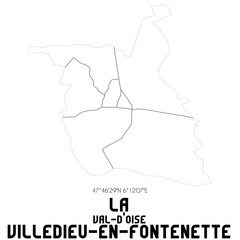 LA VILLEDIEU-EN-FONTENETTE Val-d'Oise. Minimalistic street map with black and white lines.