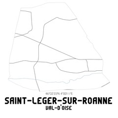SAINT-LEGER-SUR-ROANNE Val-d'Oise. Minimalistic street map with black and white lines.