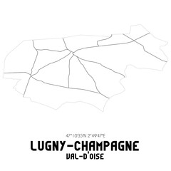 LUGNY-CHAMPAGNE Val-d'Oise. Minimalistic street map with black and white lines.