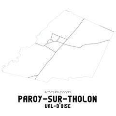PAROY-SUR-THOLON Val-d'Oise. Minimalistic street map with black and white lines.