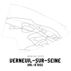 VERNEUIL-SUR-SEINE Val-d'Oise. Minimalistic street map with black and white lines.