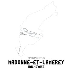 MADONNE-ET-LAMEREY Val-d'Oise. Minimalistic street map with black and white lines.