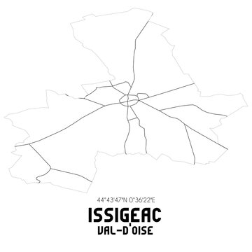 ISSIGEAC Val-d'Oise. Minimalistic street map with black and white lines.