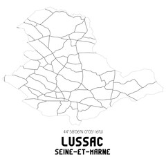 LUSSAC Seine-et-Marne. Minimalistic street map with black and white lines.
