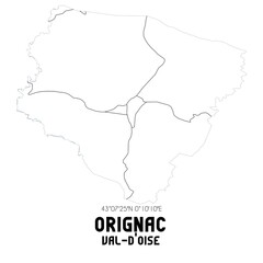 Obraz premium ORIGNAC Val-d'Oise. Minimalistic street map with black and white lines.