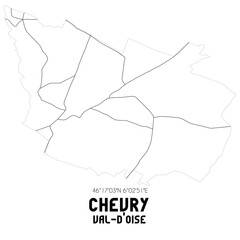 CHEVRY Val-d'Oise. Minimalistic street map with black and white lines.