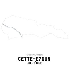 CETTE-EYGUN Val-d'Oise. Minimalistic street map with black and white lines.