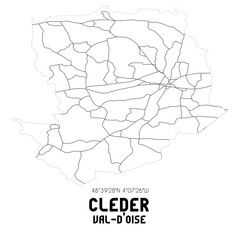 CLEDER Val-d'Oise. Minimalistic street map with black and white lines.
