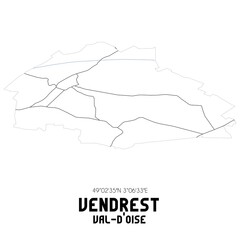 VENDREST Val-d'Oise. Minimalistic street map with black and white lines.