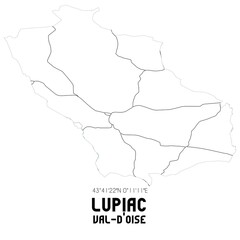 LUPIAC Val-d'Oise. Minimalistic street map with black and white lines.