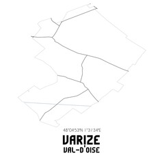 VARIZE Val-d'Oise. Minimalistic street map with black and white lines.