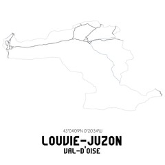 LOUVIE-JUZON Val-d'Oise. Minimalistic street map with black and white lines.