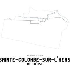 SAINTE-COLOMBE-SUR-L'HERS Val-d'Oise. Minimalistic street map with black and white lines.