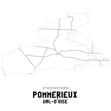 POMMERIEUX Val-d'Oise. Minimalistic street map with black and white lines.