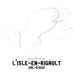 L'ISLE-EN-RIGAULT Val-d'Oise. Minimalistic street map with black and white lines.