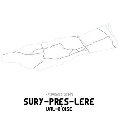 SURY-PRES-LERE Val-d'Oise. Minimalistic street map with black and white lines.