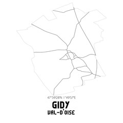 GIDY Val-d'Oise. Minimalistic street map with black and white lines.