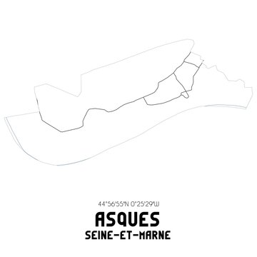 ASQUES Seine-et-Marne. Minimalistic street map with black and white lines.